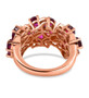 back view of rhodolite garnet and white zircon flower ring in 18k rose gold over sterling silver