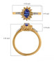 tanzanite yellow sapphire and white zircon halo ring in 18k yellow gold over sterling silver shown for size comparison
