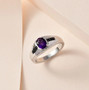 amethyst and black spinel mens ring in rhodium over sterling silver shown in a lifestyle photo
