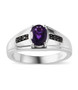 amethyst and black spinel mens ring in rhodium over sterling silver