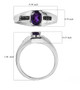 amethyst and black spinel mens ring in rhodium over sterling silver shown for size comparison