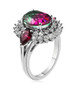 side view of watermelon quartz triplet rhodolite garnet and zircon ring in rhodium over sterling silver