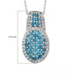 blue apatite and zircon cluster pendant necklace in rhodium over sterling silver shown for size comparison