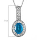 blue apatite and moissanite halo pendant necklace in rhodium over sterling silver shown for size comparison