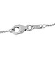 clasp detail of morganite and moissanite halo pendant necklace in rhodium over sterling silver