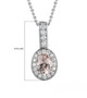morganite and moissanite halo pendant necklace in rhodium over sterling silver shown for size comparison
