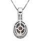 back view of morganite and moissanite halo pendant necklace in rhodium over sterling silver