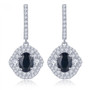 sapphire and white zircon double halo dangle earrings in rhodium over sterling silver