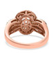 back view of morganite brown zircon and white zircon halo ring in 18k rose gold over sterling silver