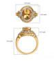 heliodor yellow sapphire and moissanite halo ring in 18k yellow gold over sterling silver shown for size comparison