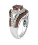 side view of pink apatite brown zircon and white zircon ring in rhodium over sterling silver