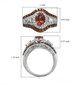 pink apatite brown zircon and white zircon ring in rhodium over sterling silver shown for size comparison