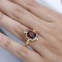 madeira citrine brown zircon and white zircon halo ring in 18k yellow gold over sterling silver worn on a hand