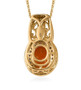 back view of fire opal and white zircon halo filigree pendant necklace in 18k yellow gold over sterling silver
