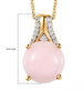 pink opal and moissanite pendant necklace in 18k yellow gold over sterling silver shown for size comparison