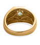 back view of green tourmaline and moissanite gents ring in 18k yellow gold over sterling silver