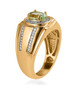 side view of green tourmaline and moissanite gents ring in 18k yellow gold over sterling silver