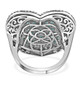 back view of blue apatite and moissanite heart ring in rhodium over sterling silver