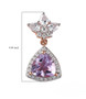 rose de france amethyst and moissanite dangle earrings in 18k rose gold over sterling silver shown for size comparison