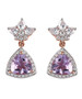 rose de france amethyst and moissanite dangle earrings in 18k rose gold over sterling silver