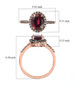 rhodolite garnet oval and champagne diamond halo ring in 10k rose gold shown for size comparison