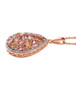 side view of pink tourmaline imperial topaz and moissanite pear cluster pendant necklace in 18k rose gold over sterling silver