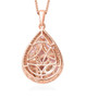 back view of pink tourmaline imperial topaz and moissanite pear cluster pendant necklace in 18k rose gold over sterling silver