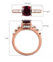 rhodolite garnet and moissanite ring in 18k rose gold over sterling silver shown for size comparison