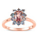 cushion pink tourmaline and aquamarine halo ring in 18k rose gold over sterling silver