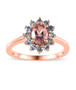 oval pink tourmaline and aquamarine halo ring in 18k rose gold over sterling silver
