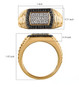 white zircon and black spinel gents ring in 18k yellow gold over sterling silver shown for size comparison