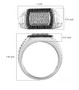 white zircon and black spinel gents ring in rhodium over sterling silver shown for size comparison