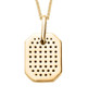 back view of black spinel dog tag pendant necklace in black rhodium and 18k yellow gold over sterling silver