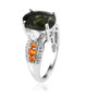 side view of moldavite fire opal and zircon ring in rhodium over sterling silver