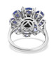 back view of star sapphire tanzanite and moissanite halo ring in rhodium over sterling silver