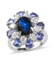 star sapphire tanzanite and moissanite halo ring in rhodium over sterling silver