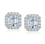 moissanite asscher cut halo stud earrings in rhodium over sterling silver