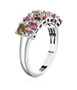 side view of multi color tourmaline and moissanite ring in rhodium over sterling silver