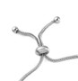 clasp detail of heart charm adjustable bolo bracelet in rhodium over sterling silver