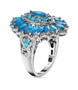 side view of neon blue apatite cluster ring in rhodium over sterling silver