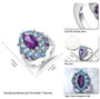 amethyst blue topaz and zircon halo cluster ring in rhodium over sterling silver shown for size comparison