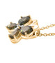 side view of moldavite butterfly necklace in 18k yellow gold over sterling silver