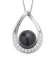 tahitian cultured pearl and white zircon pendant necklace in rhodium over sterling silver