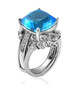 side view of blue quartz and zircon two ring set in rhodium over sterling silver