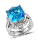 blue quartz and zircon two ring set in rhodium over sterling silver