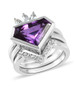 lab grown color change sapphire and zircon three ring set in rhodium over sterling silver
