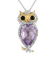 rose de france amethyst multi gem owl necklace in 18k yellow gold and rhodium over sterling silver