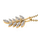 side view of white zircon leaf pendant necklace in 18k yellow gold over sterling silver