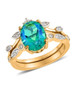 blue and green quartz triplet and zircon two ring set in 18k yellow gold over sterling silver