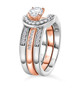 side view of moissanite two ring set in 18k rose gold and rhodium over sterling silver